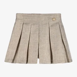Le Chic Girls Beige & Gold Pleated Shorts Online