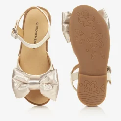 Childrensalon Occasions Girls Beige & Gold Satin Bow Sandals Silver Best
