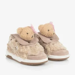 Monnalisa Girls Beige & Pink Teddy Bear Trainers Best
