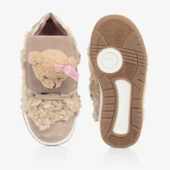 Monnalisa Girls Beige & Pink Teddy Bear Trainers Best