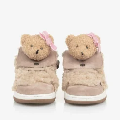 Monnalisa Girls Beige & Pink Teddy Bear Trainers Best