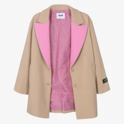 MSGM Girls Beige & Pink Viscose Coat Clearance