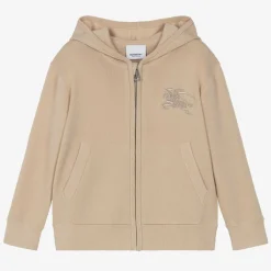 Burberry Girls Beige Cashmere EKD Zip-Up Hoodie PaleBiscuit Hot