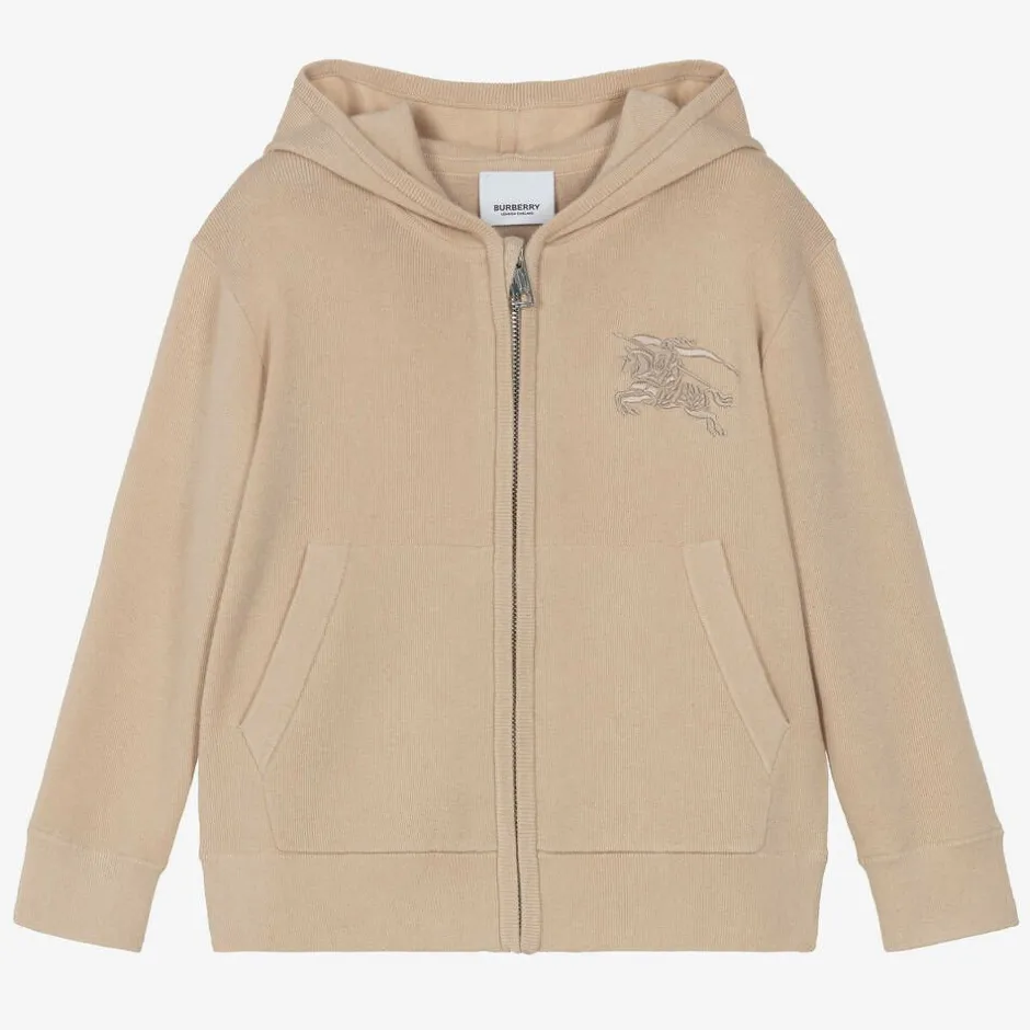 Burberry Girls Beige Cashmere EKD Zip-Up Hoodie PaleBiscuit Hot