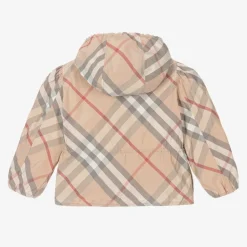 Burberry Girls Beige Check Hooded Jackets Clearance