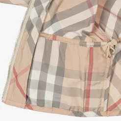 Burberry Girls Beige Check Hooded Jackets Clearance