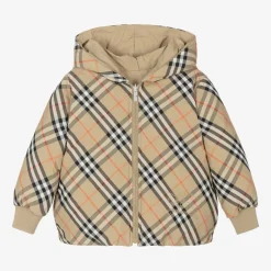 Burberry Girls Beige Check Reversible Down Jacket Hot