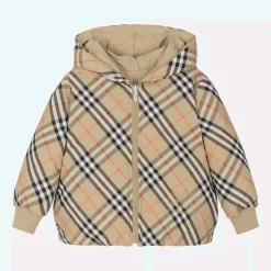 Burberry Girls Beige Check Reversible Down Jacket Hot