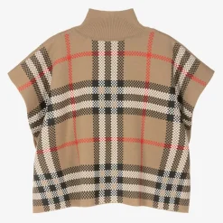 Burberry Girls Beige Check Wool Cape Discount