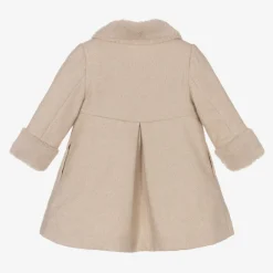 Patachou Girls Beige Cotton & Faux Fur Coat Discount