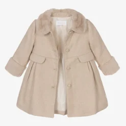 Patachou Girls Beige Cotton & Faux Fur Coat Discount