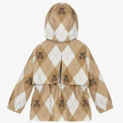 Burberry Girls Beige Cotton Argyle Hooded Jacket New