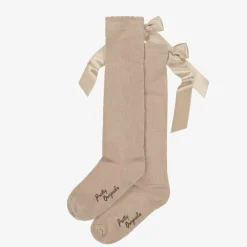 Pretty Originals Girls Beige Cotton Bow Socks Clearance