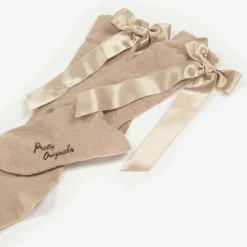 Pretty Originals Girls Beige Cotton Bow Socks Clearance