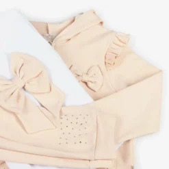 Caramelo Kids Girls Beige Cotton Bow Tracksuit Set Clearance
