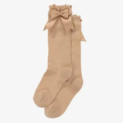 Carlomagno Girls Beige Cotton Knee Length Socks Hot