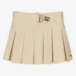 Tommy Hilfiger Girls Beige Cotton Pleated Skirt Outlet