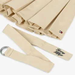 Tommy Hilfiger Girls Beige Cotton Pleated Skirt Outlet