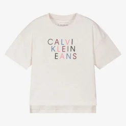 Calvin Klein Girls Beige Cotton T-Shirt Clearance