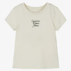 Calvin Klein Girls Beige Cotton T-Shirt Outlet