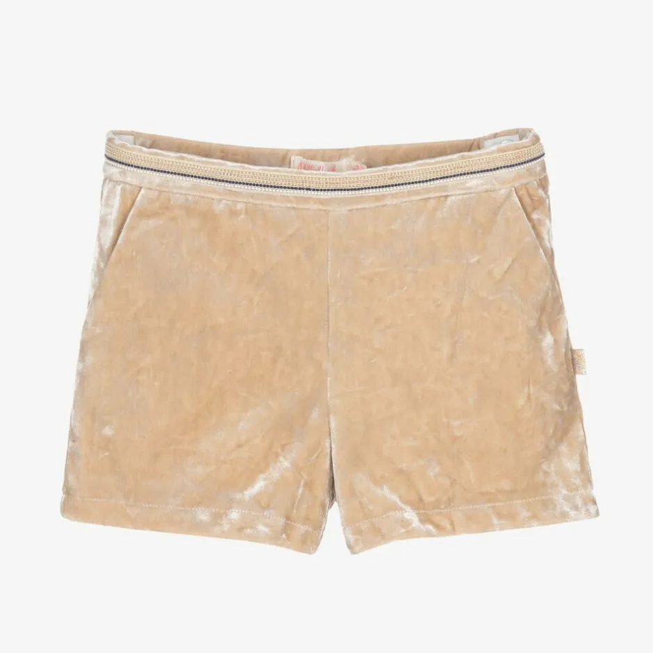 Billieblush Girls Beige Crushed Velour Shorts New