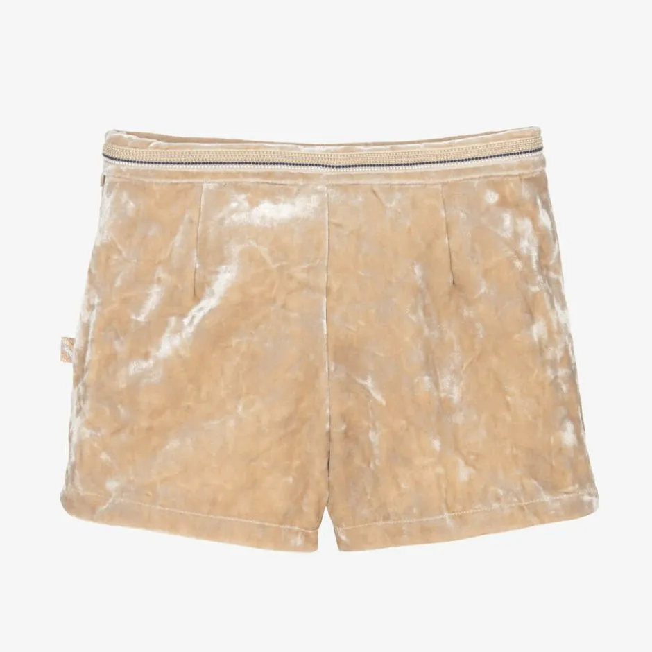 Billieblush Girls Beige Crushed Velour Shorts New