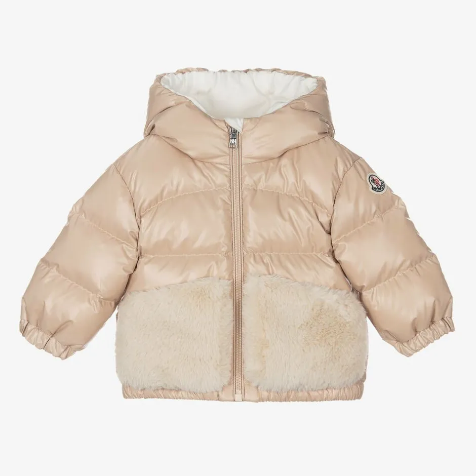 Moncler Enfant Girls Beige Down Padded Bluma Coat Outlet