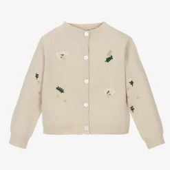 Babidu Girls Beige Embroidered Flowers Cardigan Clearance