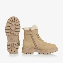 Calvin Klein Girls Beige Faux Leather Boots Online