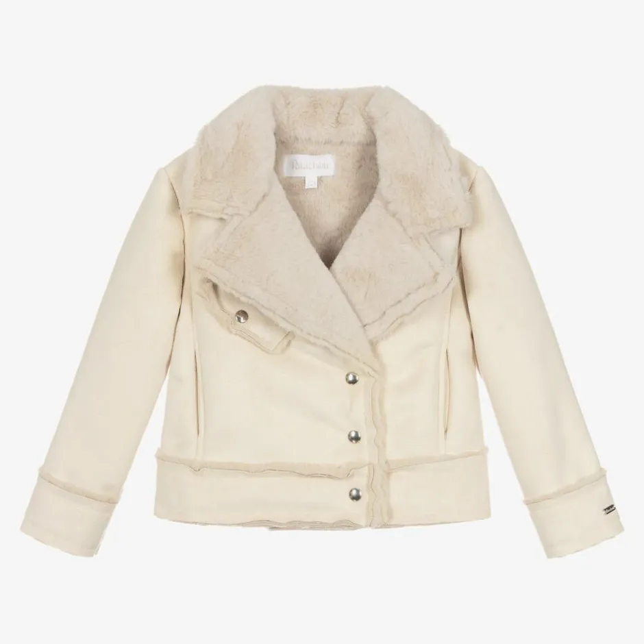 Patachou Girls Beige Faux Suede & Faux Fur Jacket Clearance