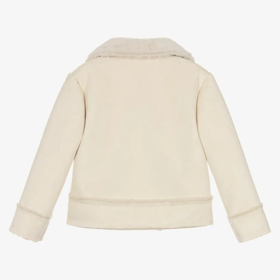 Patachou Girls Beige Faux Suede & Faux Fur Jacket Clearance