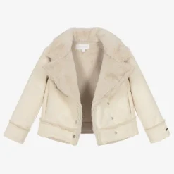 Patachou Girls Beige Faux Suede & Faux Fur Jacket Clearance