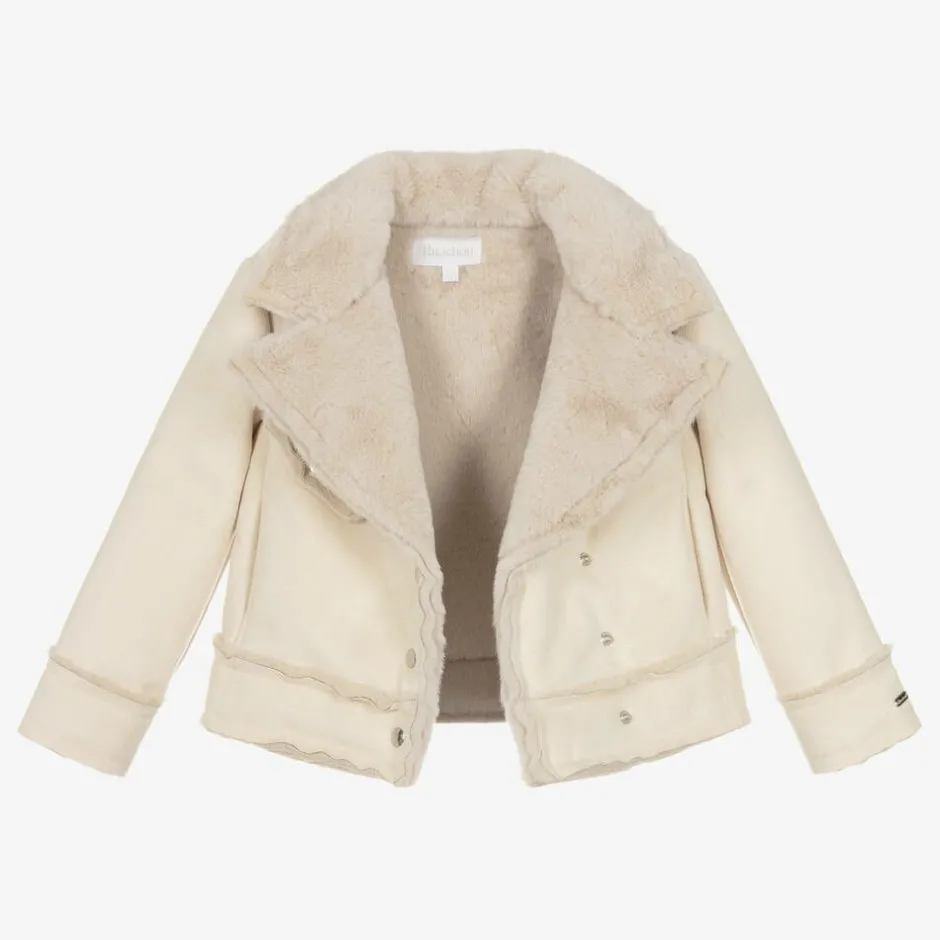 Patachou Girls Beige Faux Suede & Faux Fur Jacket Clearance