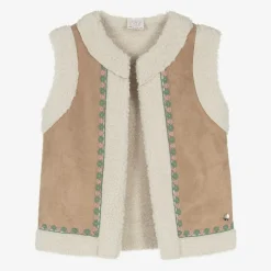 Paz Rodríguez Girls Beige Faux Suede & Fleece Gilet Hot