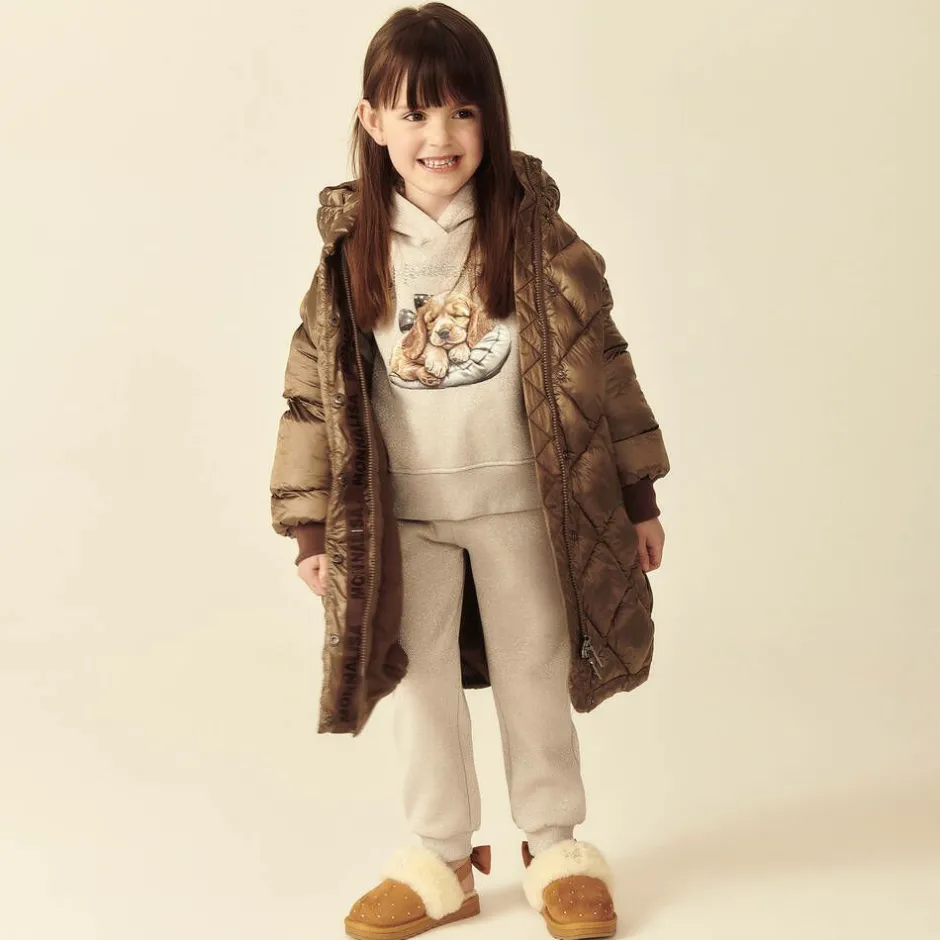 Monnalisa Girls Beige Faux Suede Sparkle Slippers New