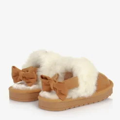 Monnalisa Girls Beige Faux Suede Sparkle Slippers New