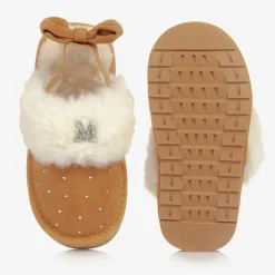 Monnalisa Girls Beige Faux Suede Sparkle Slippers New