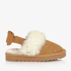 Monnalisa Girls Beige Faux Suede Sparkle Slippers New