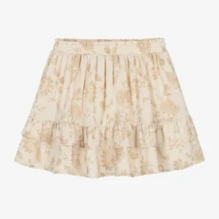 Le Chic Girls Beige Floral Crêpe Chiffon Skirt Outlet