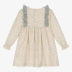 Paloma de la O Girls Beige Floral Print Cotton Dress New
