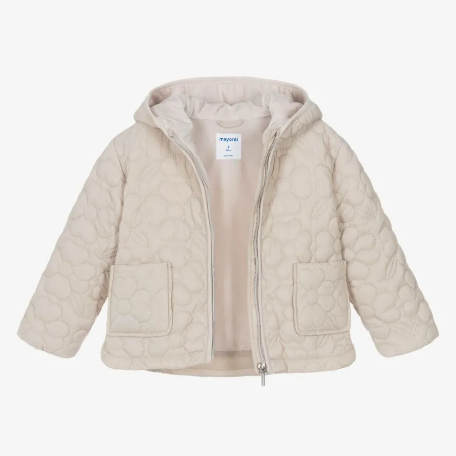 Mayoral Girls Beige Floral Quilted Jacket Discount