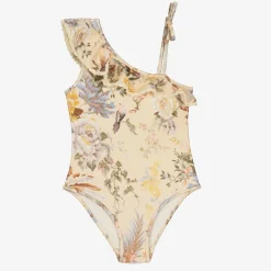 Zimmermann Girls Beige Floral Swimsuit CreamMultiFloral New
