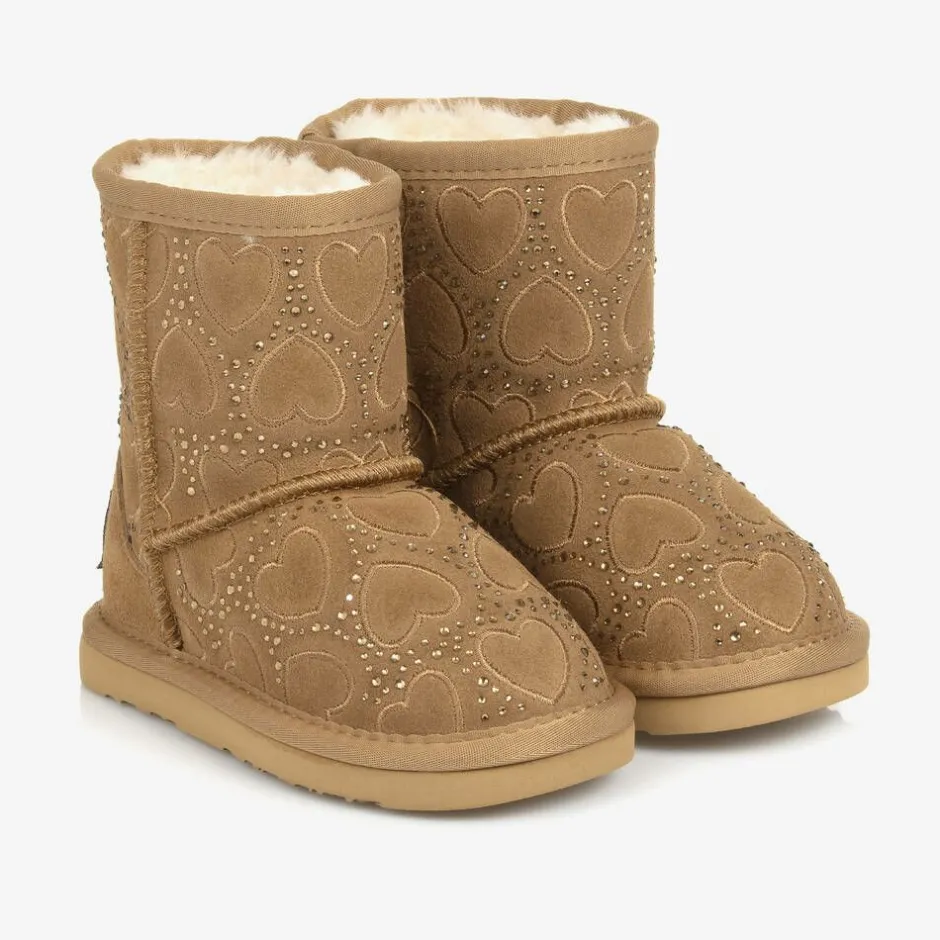 Lelli Kelly Girls Beige Heart & Diamanté Suede Boots Discount