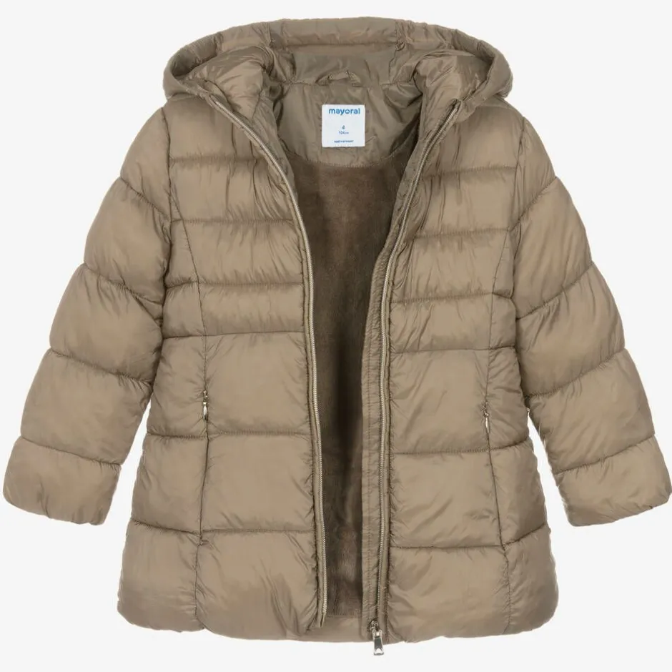 Mayoral Girls Beige Hooded Puffer Coat New