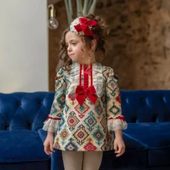 Miranda Girls Beige Jacquard Dress Outlet