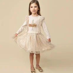 Caramelo Kids Girls Beige Jersey & Tulle Dress