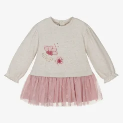 Mayoral Girls Beige Jersey & Tulle Dress Hot