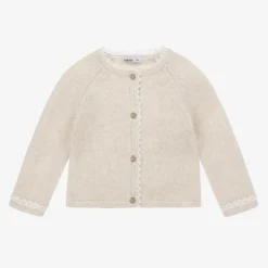 Babidu Girls Beige Knit & Lace Cardigan Discount