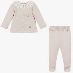 Artesanía Granlei Girls Beige Knitted Babysuit & Hat Set Best