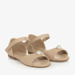 Age of Innocence Girls Beige Leather & Faux Pearl Sandals Best